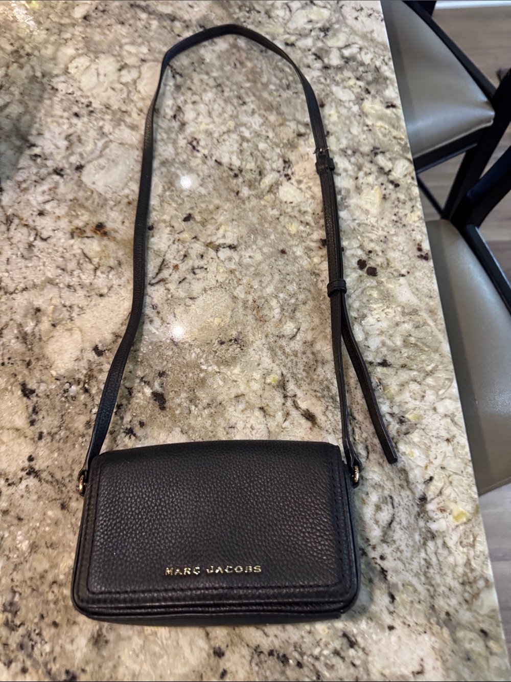 Marc Jacobs Black Pebbled Leather Mini Crossbody with Gold Logo